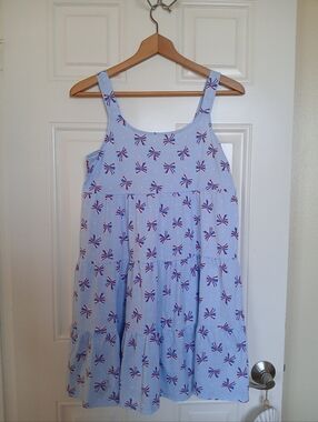 Kids Light Blue Summer Dress with Red & Navy Bow Print
